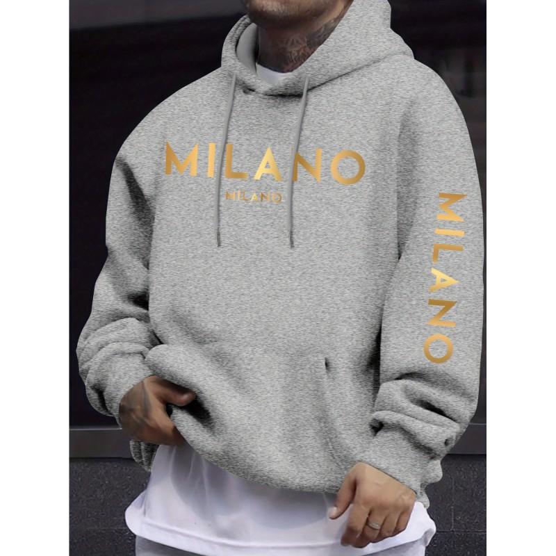 Mens Oversized Hooded Sweatshirt With Dual Print - Minimalist Milan Style Lightweight Warm Winter Casual Top