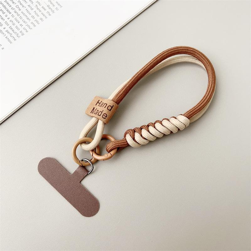 New Short Phone Lanyard With British Style Contrasting Color Weaving and Fashionable Smiling Face Wrist Strap for Phone Cases
