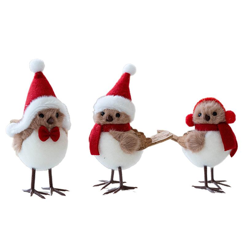 Winter Bird Figurines Decor Realistic Fake Birds With Hats For Christmas Tree Table Home Effortless Holiday Decorations