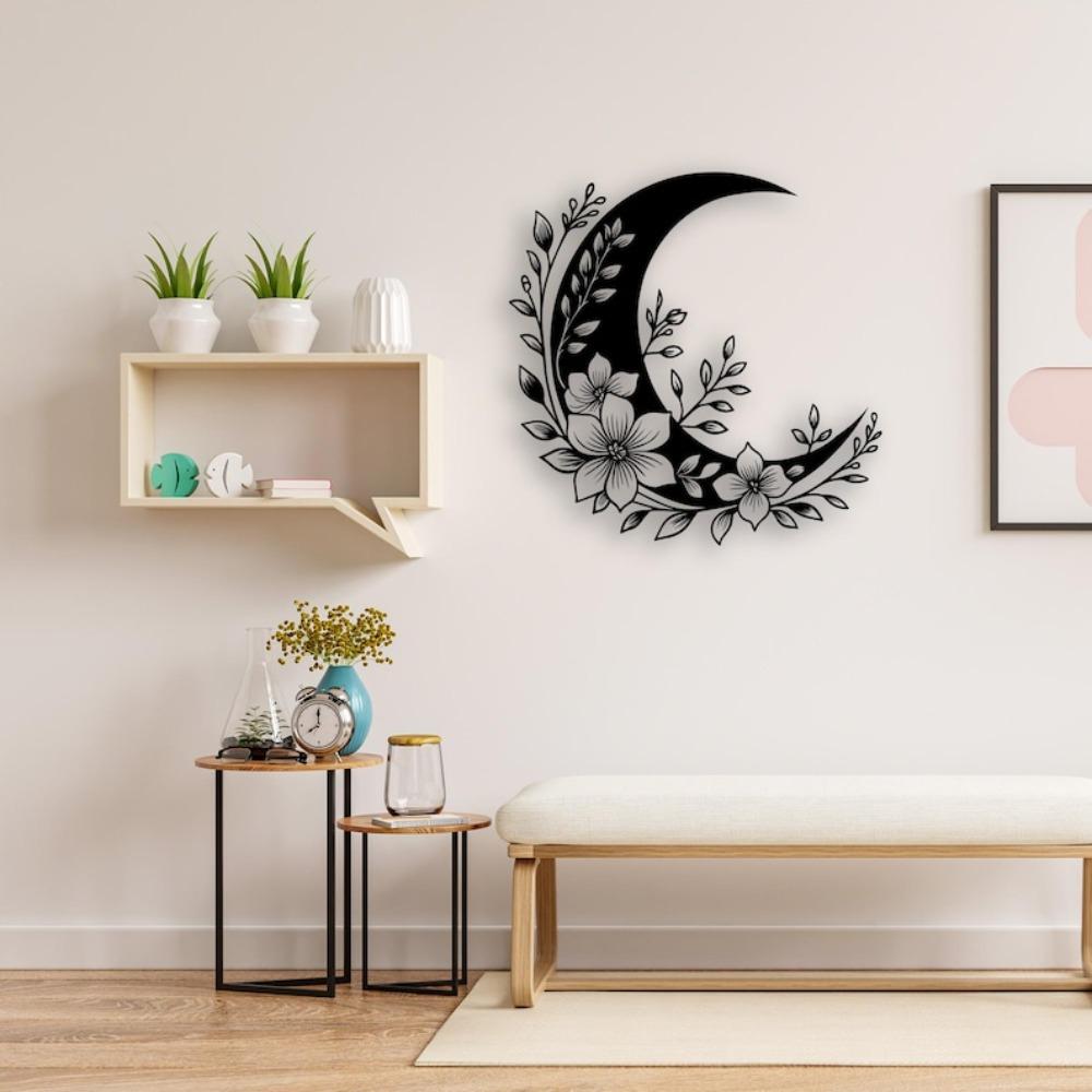 Wrought Iron Flower Moon Wall Art Boho Celestial Home Decor