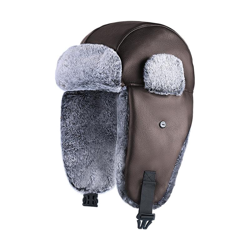 Winter new cold-proof leather men's velvet warm ear protection outdoor skiing windproof women's warm hat