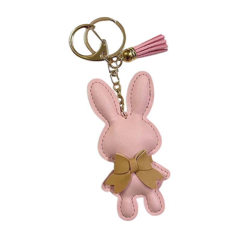 Cute Pu Leather Solid Color Bunny Keychain Creative Bow Bunny Keyring Car Key Holder Pendant Bag Charm Gifts