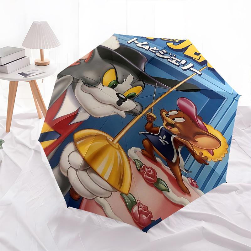 1pc Tom and Jerry Automatic Folding Umbrella - Compact 8-Rib Design, Durable Plastic & Iron1351L
