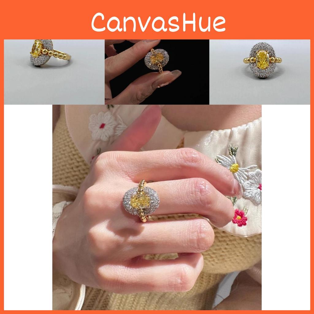 Eleganter 2024 Neuer Trendiger Offener Verstellbarer Ring Für Frauen Mit Schicken Gelben Diamantperlen