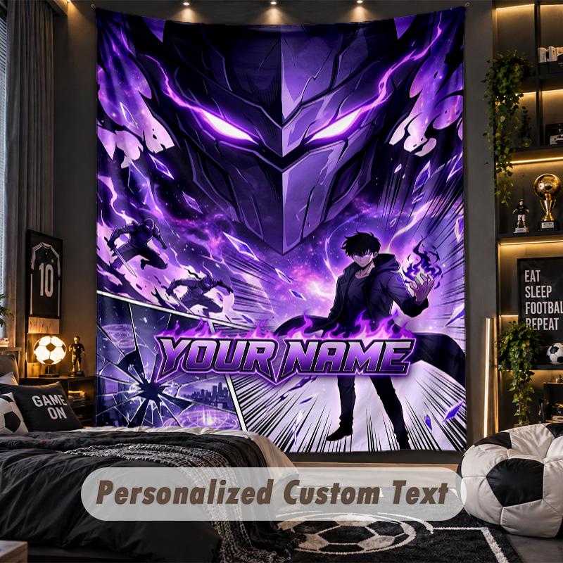Personalized Wall Tapestry,Solo Leveling Custom Printed Name, Fabric Wall Art For Indoor Room Backdrop