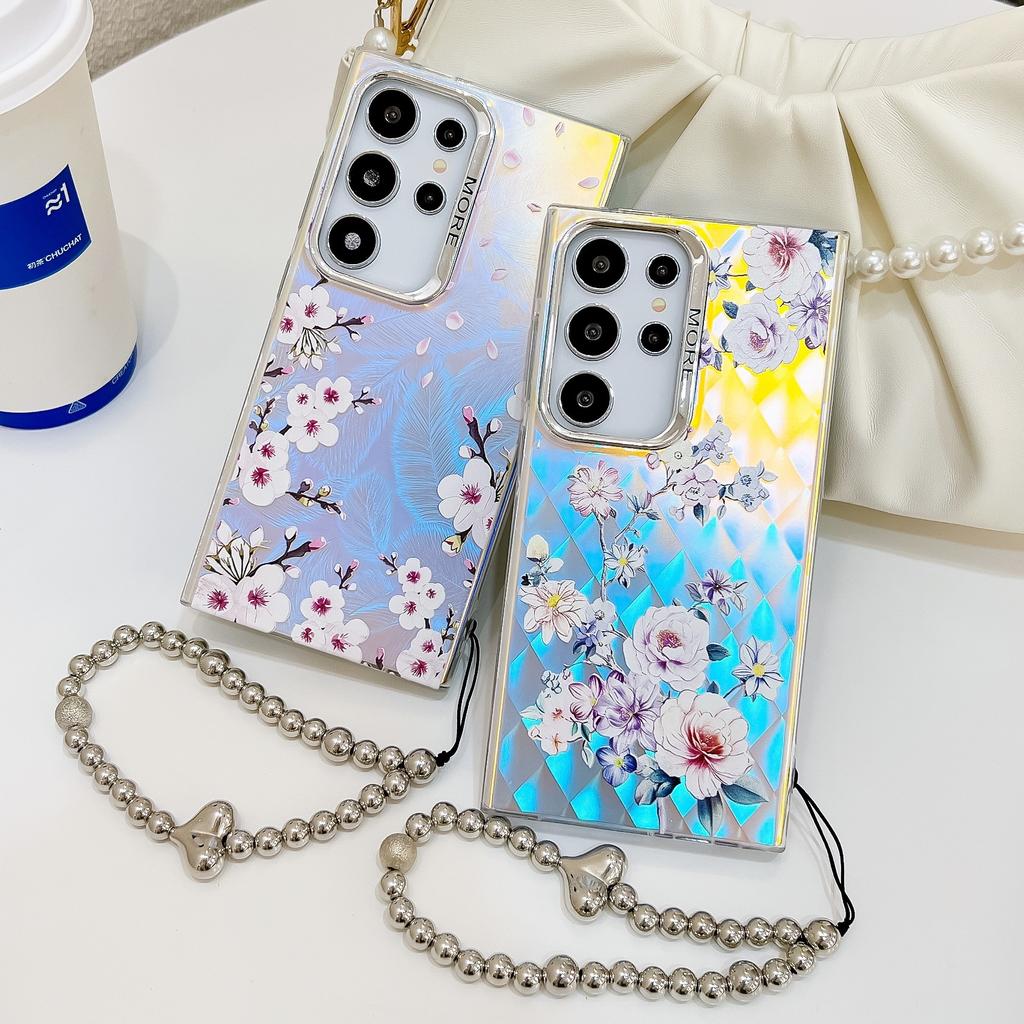 Electroplated Laser Flower Pearl Bracelet S24Ultra Mobile Phone Case Suitable for Samsung A16 Women's New S25U