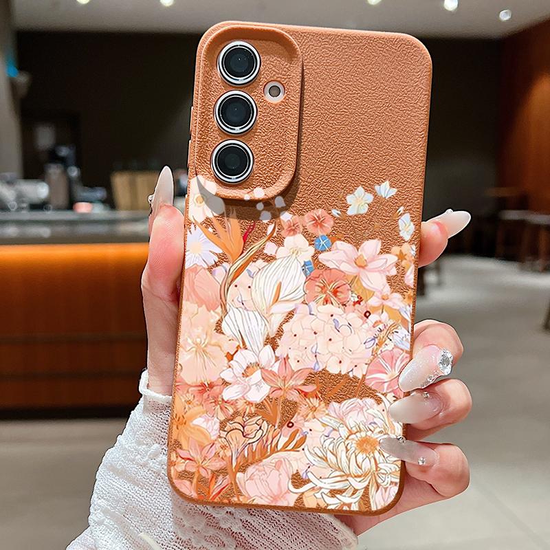 Hydrangea Peony Flower Case For Samsung S26 S25 S24 Ultra S23 S22 S21 FE A15 A16 A17 A26 A35 A36 A37 A54 A55 A56 A57 5G Leather Texture Silicone Cover