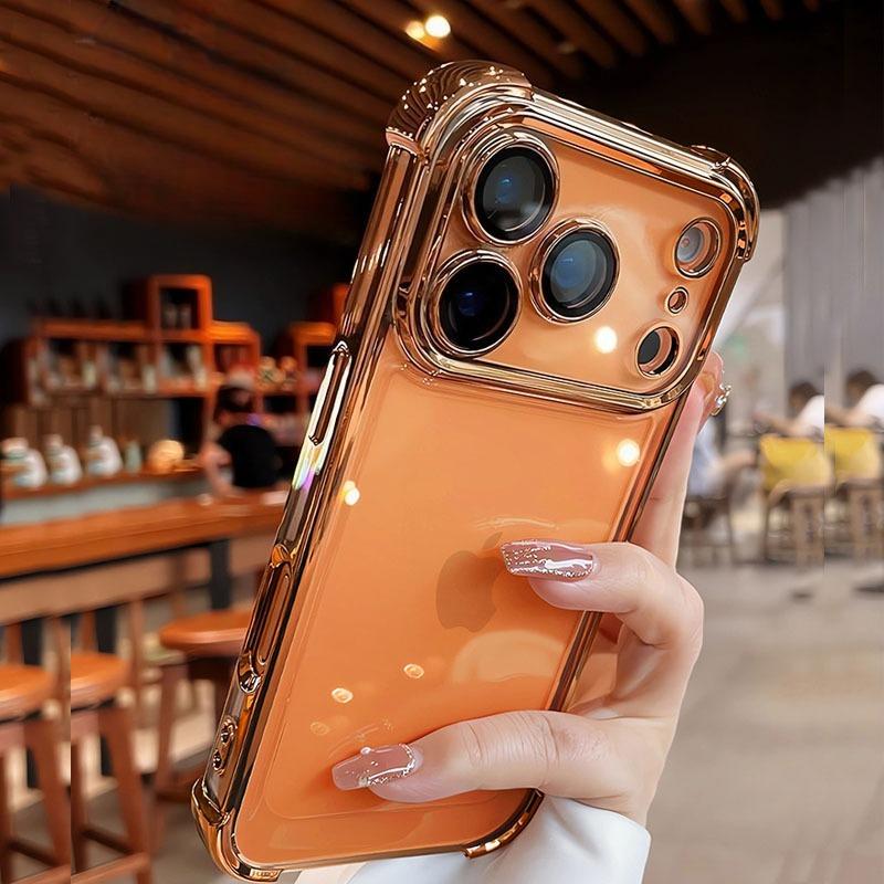 Electroplated Transparent Case For iPhone 17 Pro Max Air 16 E 15 14 Plus 11 12 13 Mini Full Lens Protection Airbag Bumper Cover