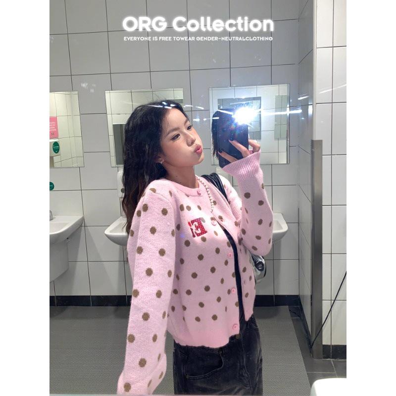 2025 Fall/Winter Women's Polka Dot Knit Cardigan - Soft, Fluffy, Petite, High-End Feel