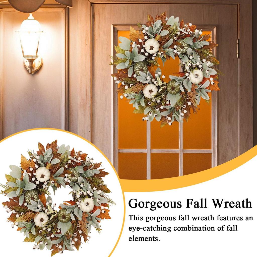 Autumn Wreaths For Front Door Fall Halloween Wreath With Pumpkin Outside Decor Holiday Home Decor For Harvest Indoor Fireplace