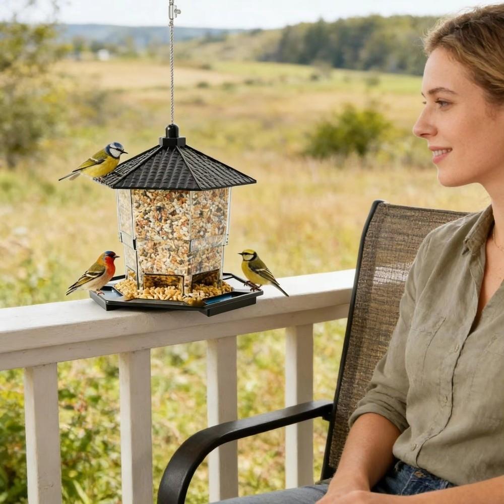 Transparent Bird Food Dispenser Squirrel Proof Bird Feeding Station Bird Food Container  Yard