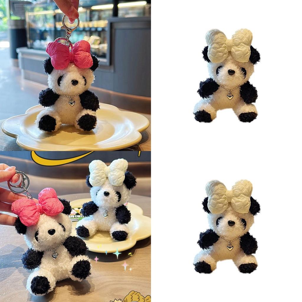 Charming Plush Panda Keychain With Bow Soft Material Perfect For Girls Accessories