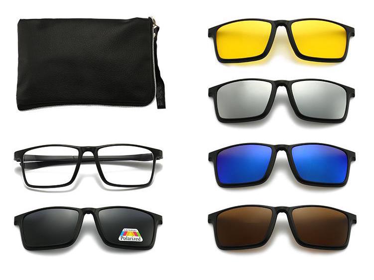 Clip-on Glasses Set: Includes 5 Polarized Lenses, Compatible with Myopia TR90 Retro Magnetic Sunglasses