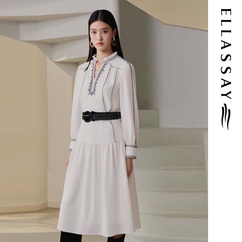 ELLASSAY Women's Elegant Embossed V-Neck Midi Dress