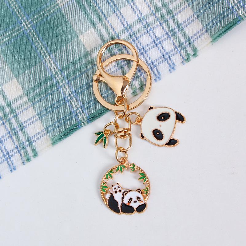 Panda Bamboo Cartoon Metal Keychain Pendant - Cute Alloy Accessory
