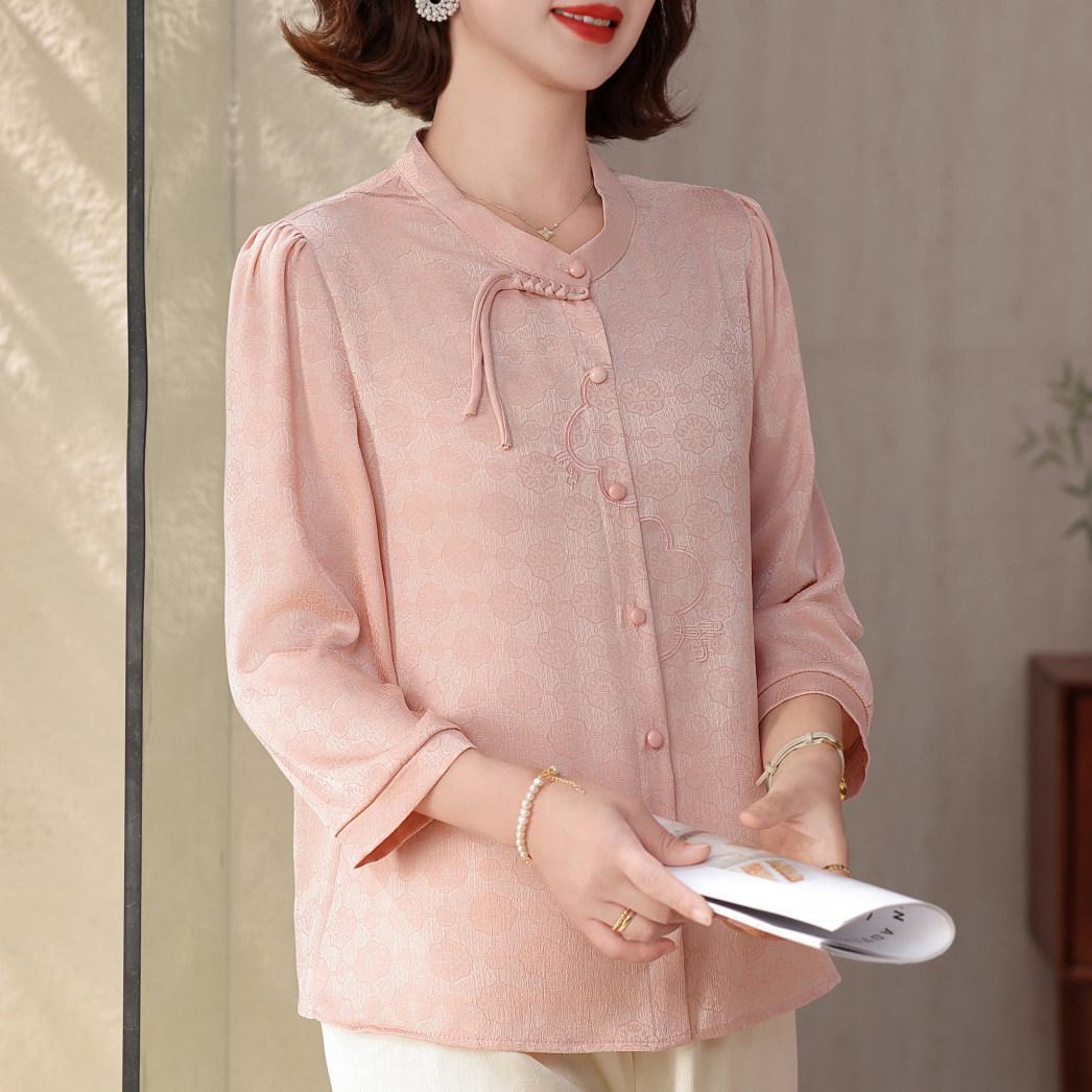 

Spring Seven-Sleeve Tops for Middle-Aged and Elderly Women - Plus Size Round-Neck Summer Shirts 5XL - 150-165 lbs розовый