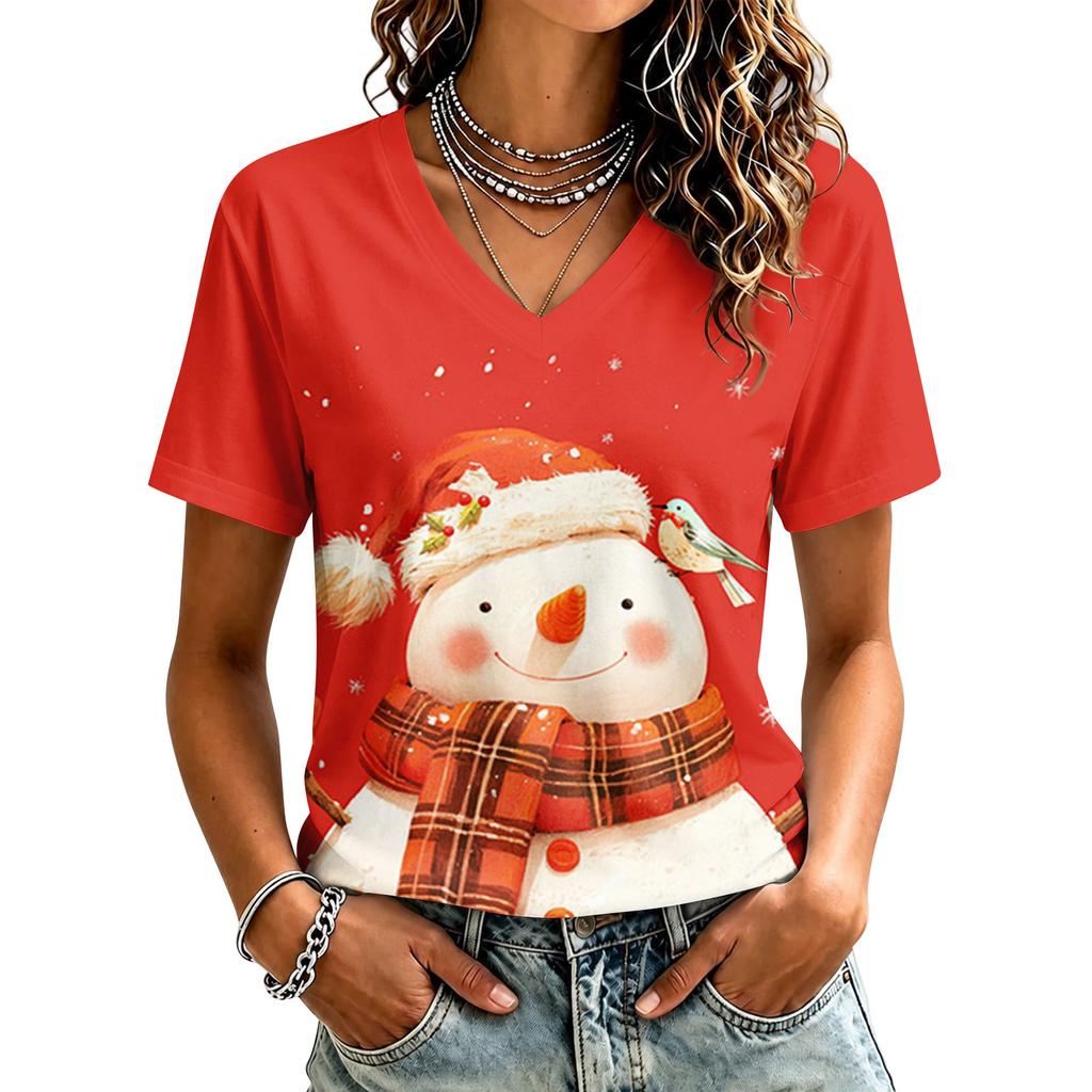 Women's Casual Christmas Printed Short Sleeve T-Shirt for Holiday and Everyday Wear