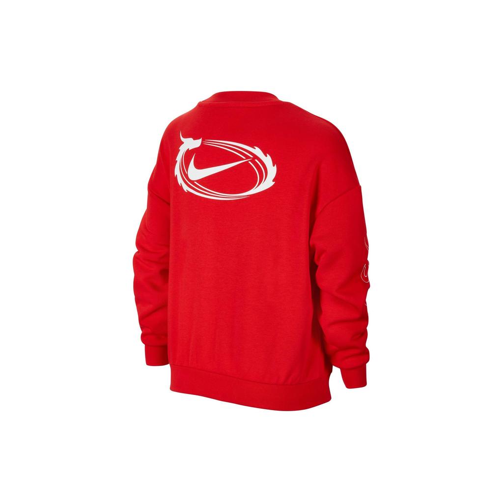 Nike Solid Color Crew Neck Casual Long Sleeve Pullover Kids Tops University-Red FZ6561-657