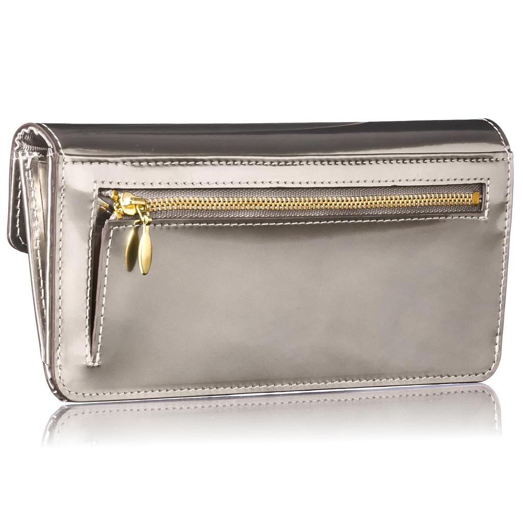 FRANCK ROSSINI Damen Slim Long Wallet mit Überschlag, Hergestellt in Italien von OVER LORD Leather, In Geschenkbox verpackt, Silber