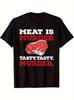 1pc, Meat Is Murder, Delicious BBQ Fun T-Shirt Men'S Summer Casual Short Sleeve Top, Funny Men'S T-S