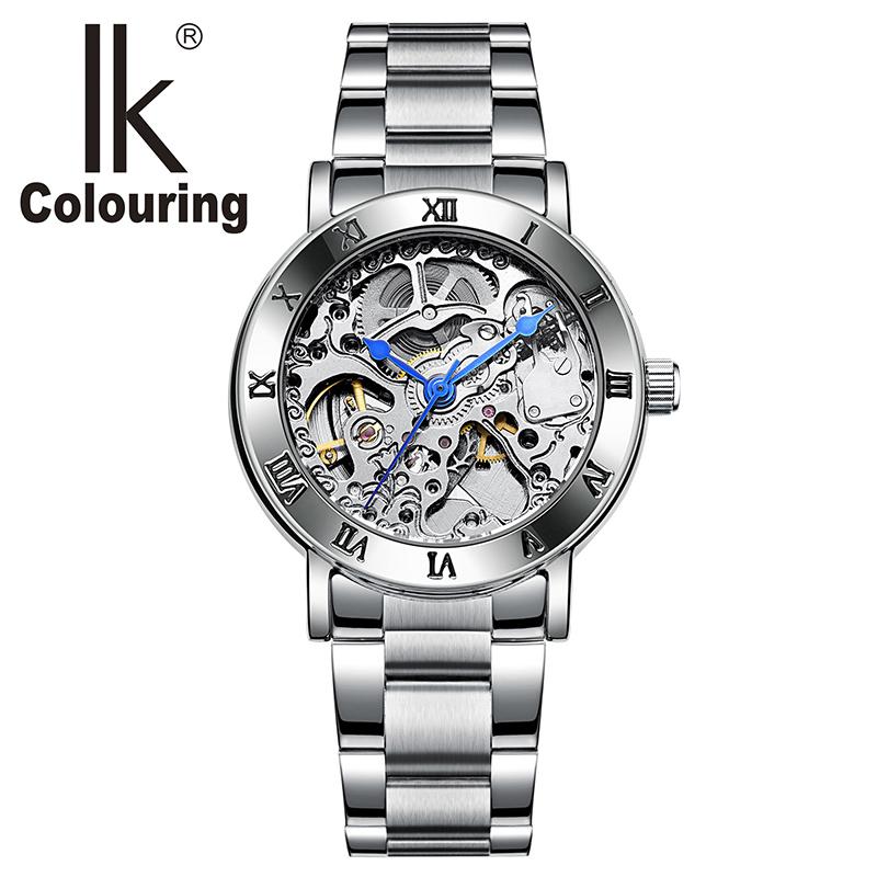New Fashion Gold Women's Mechanical Watch Roman Bezel Skeleton Hollow Automatic Self-Wind Ladies Dress Leather Wristwatches