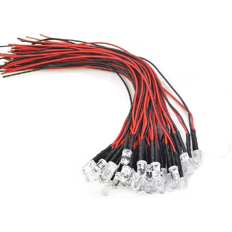 20pcs 12 Volt 5mm Blue Blinking LED Lights Emitting Diodes Pre Wired 7.9 inch DC 12v LED Light Clear Lens Small LED Lamps DIY Lighting Projects