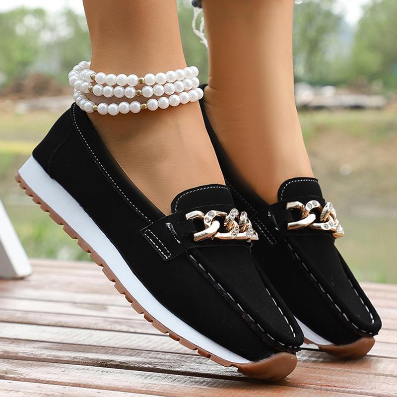 Fashion Fashion Metal Chain Soft Sole Flats Shoes Women Spring Autumn Pu Leather Platform Loafers Woman Slip On Non Slip Casual Shoes