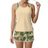 Women’s Two Piece Tankini Set with Tropical Print Sleeveless Top and Swim Shorts for Beach or Pool Activities