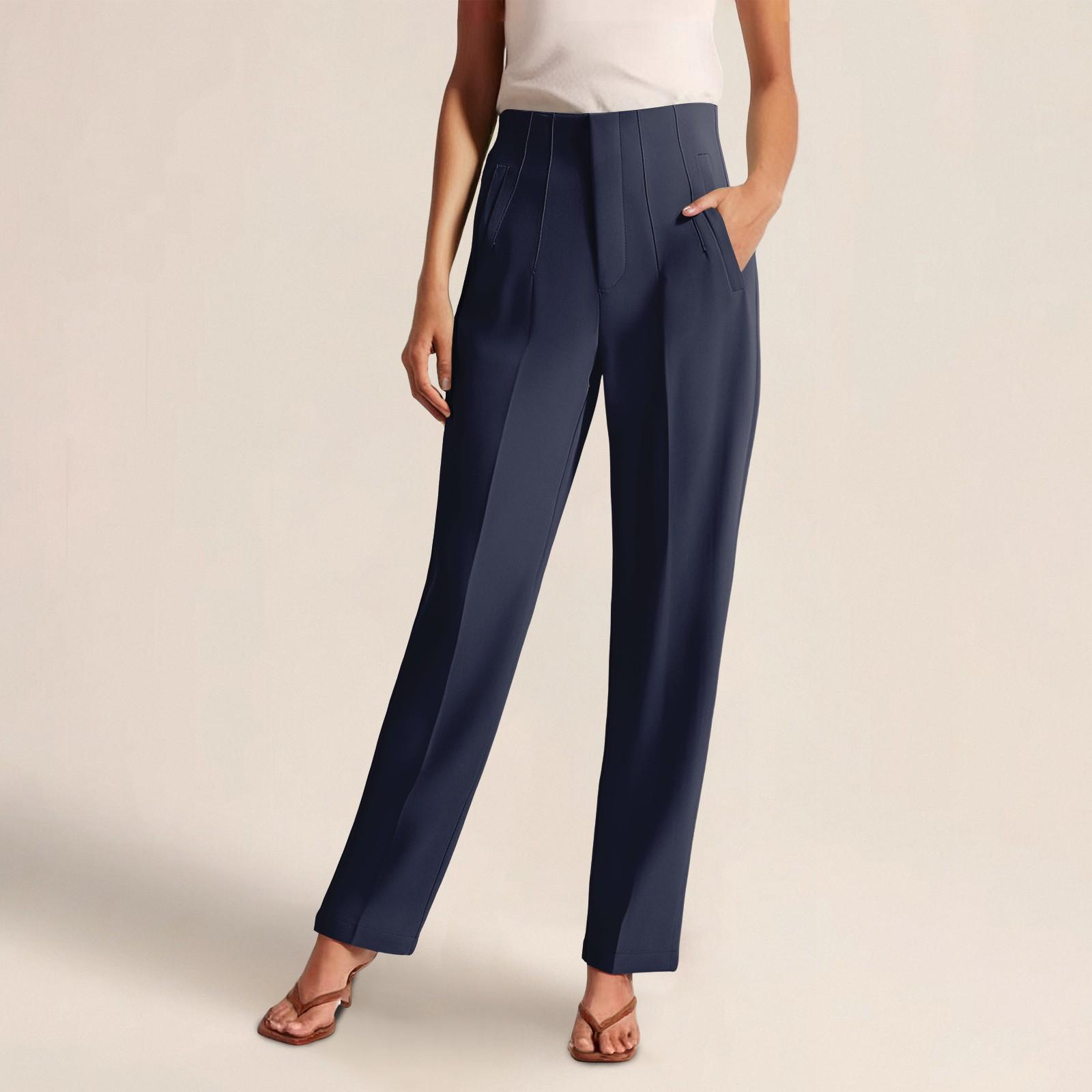 

Женские брюки для костюма, повседневные брюки с высокой талией для работы и поездок на работу M тёмно-синий