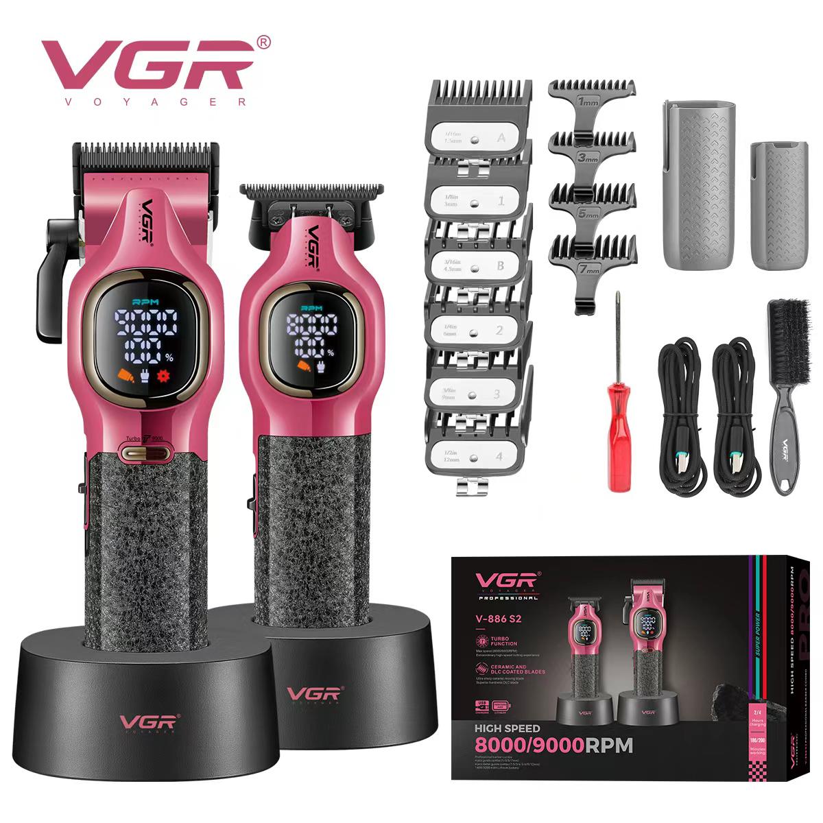 

New VGR Professional Hair Clippers for Men, Cordless Barber Trimmer Set with Case, 9000 RPM Rechargeable ElectricWith LED Digital Display V-886 S2 рожевий