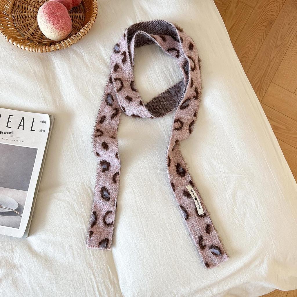Korean Knitted Leopard Print Wool Blend Scarf Snood