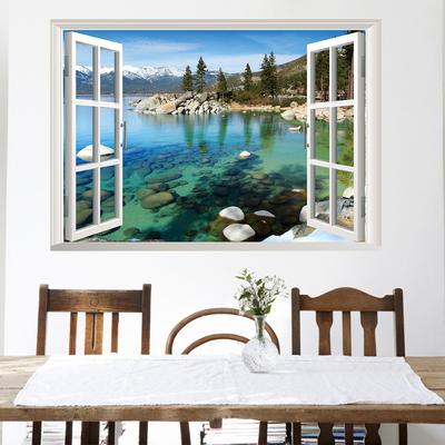 57*90cm 3D Mountain Forest Hupo Natural Scenery False Window Wall Painting Living Room Bedroom Removable Wall Sticker Hoom Decor