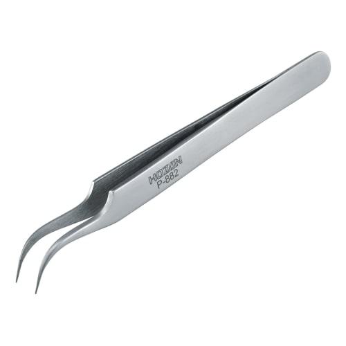 HOZAN Curved Tweezers, Stainless Steel, 115mm Long, 18g Weight, 7mm Opening, P-882