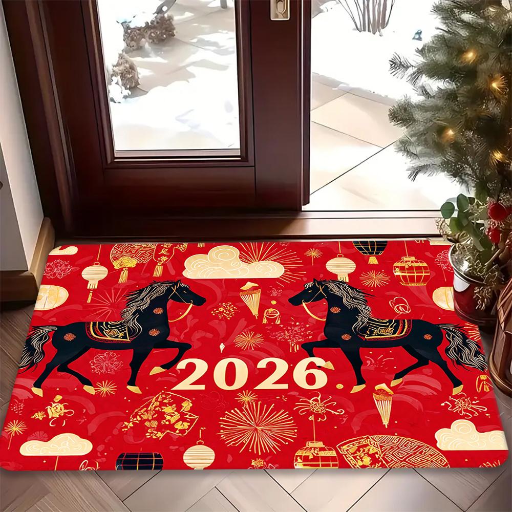 New Year Carpet Mat Rug Home Decoration Festive Fireworks Gift Pattern Entrance Door Mat Non-Slip Home Rug Welcome Mat