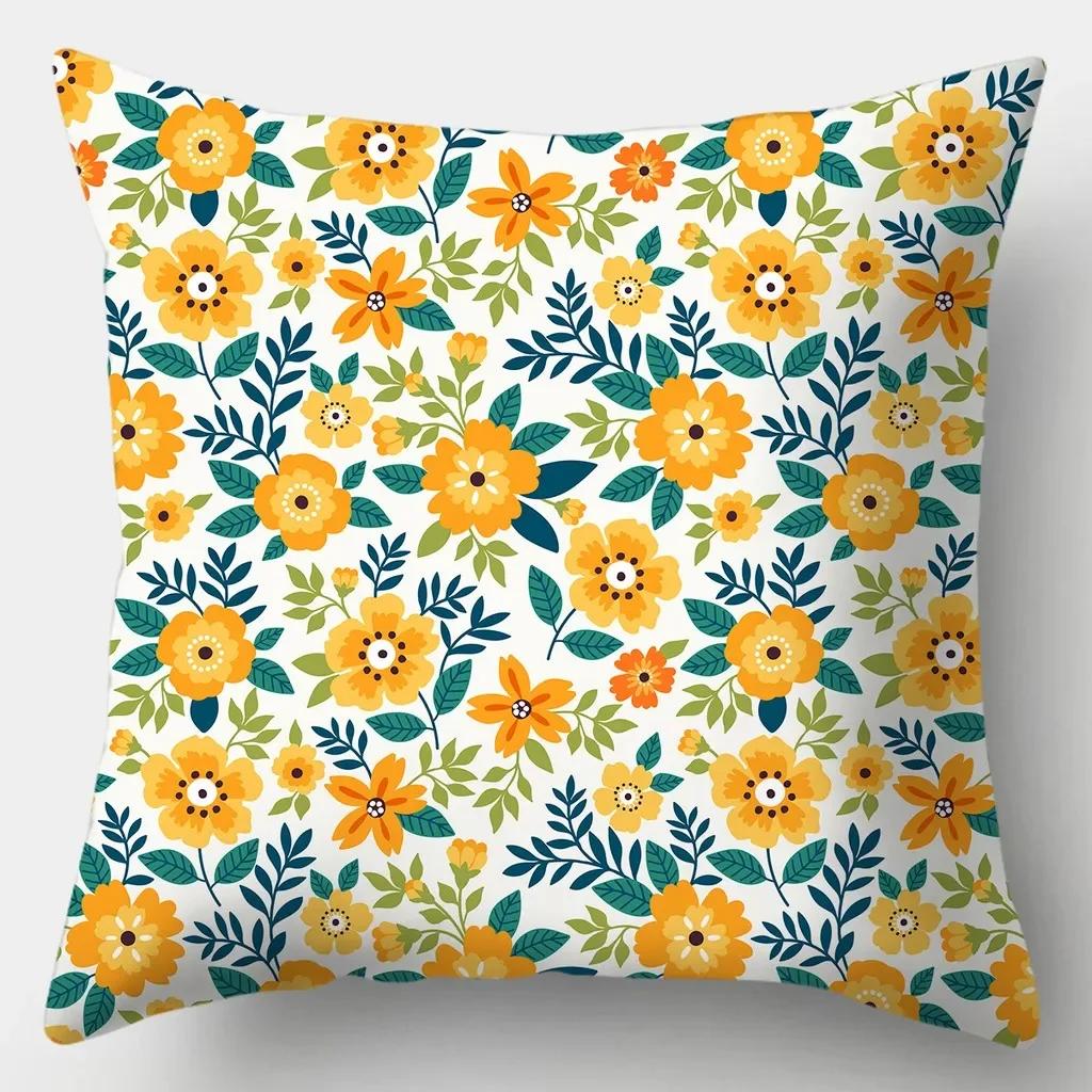 Flower Pillowcase Square Sofa Pillow Cover Watercolor Flowers Cushion