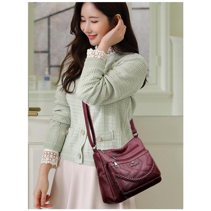 Kadın 2023 Yeni Anne Çantası Basit ve Şık Omuz Çantası Yumuşak Deri Orta Yaşlı Kadın Büyük Kapasiteli Crossbody Çanta Gelgit