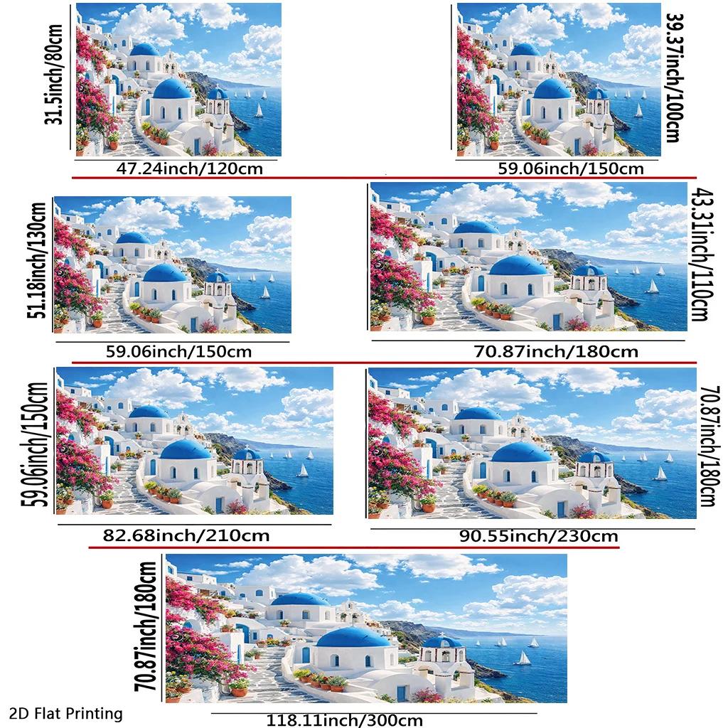 1 Piece of 2D Flat Banner As Background, Depicting the White Town of Santorini, with Decorative Banners On the wallsDJH