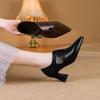 New Style Pointed-toe Thick-heeled High Heels for Men. Versatile Hollow-out Shoes.