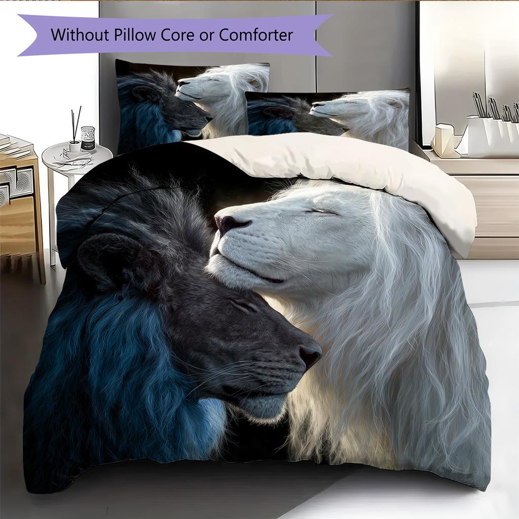 Lion Head Pattern Bedding Quilt Set  Home Decoration  Gift (1 * duvet cover + 2 * pillowcase  without core)