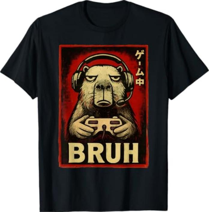 Capybara Gamer Bruh Graphic Tee Unisex Casual Streetwear Tshirt Gift Idea for Teen Boys Girls Gamers 100 Cotton Streetwear 2026 3XL