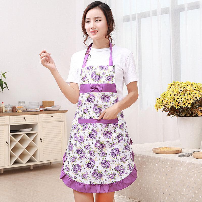 

Floral Kitchen Women Bib Aprons Chef Cooking Baking Restaurant Apron Wpockets Purple