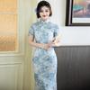 Blue National Style New Chinese Long Cheongsam Improved Young New Women's High-end Short Sleeves Daily Summer