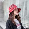 Plaid Bucket Hat Women, Autumn And Winter Japanese Basin Hat Small Brim Fashionable Versatile British Top Hat Foldable Tide