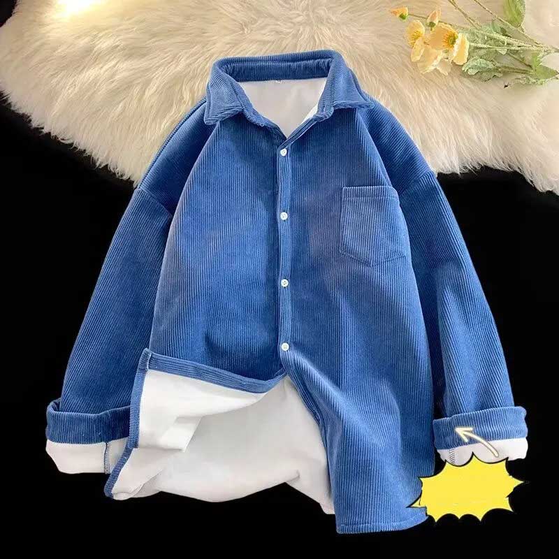Shirt Coat for Women Cotton Winter Padded Warm Solid Color Thickened Casual Oversize Double Layer Jacket