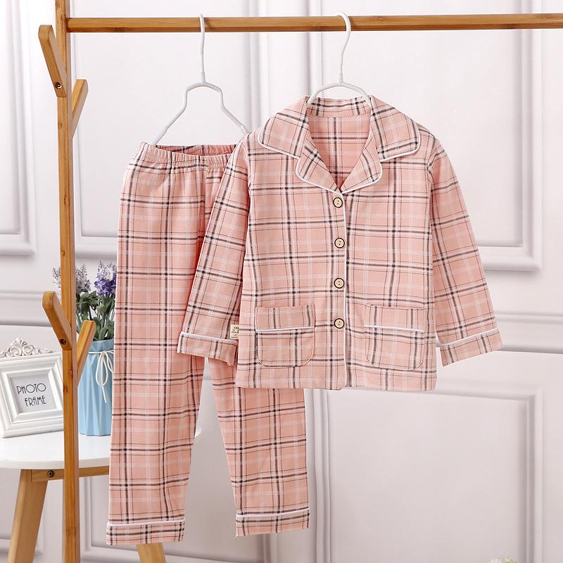 

Детский хлопковый повседневный пижамный комплект Весна/Осень 2026 - Спереди на пуговицах, Двухпредметный для детей старшего возраста 100 [85-95CM/23-29lbs]