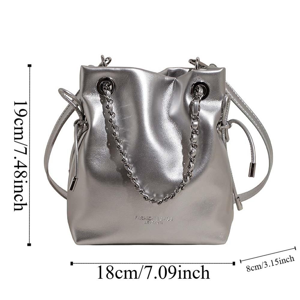 Phone Pouch Bucket Drawstring Bag Large Capacity Solid Color Leather Chain Handbag Magnetic Buckle Anti-splash Water