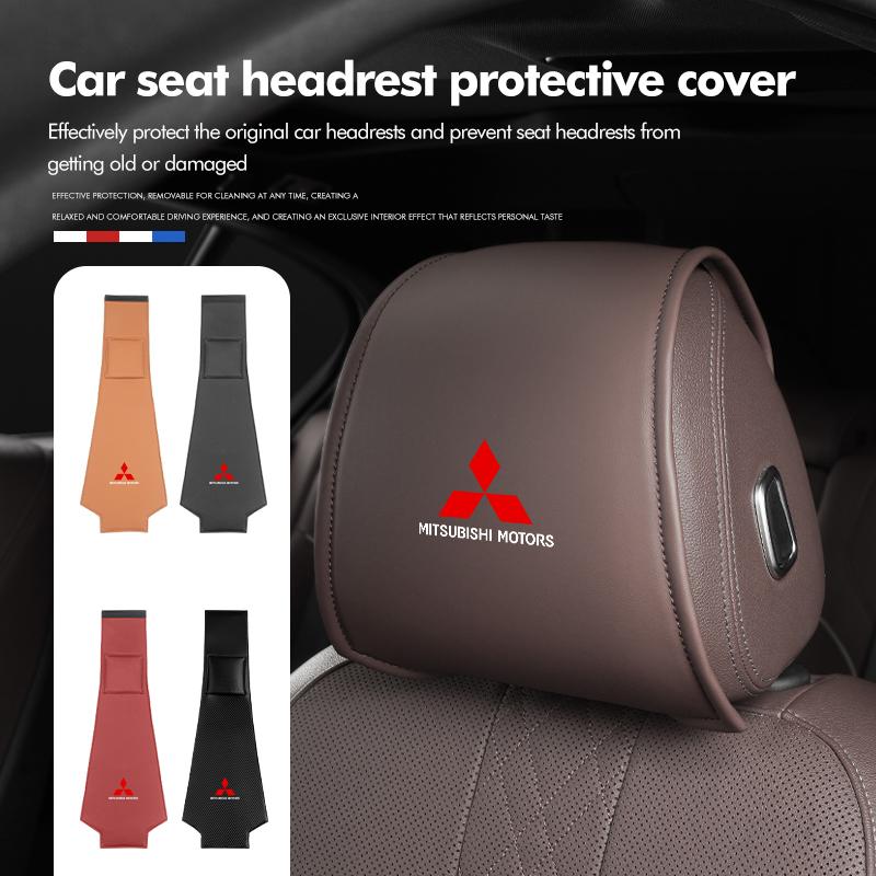 cxytvd1 For Mitsubishi 1/2PCS Leather Car Seat Headrest Protective Cover Interior Accessories Outlander Lancer Eclipse Mirage Xpander
