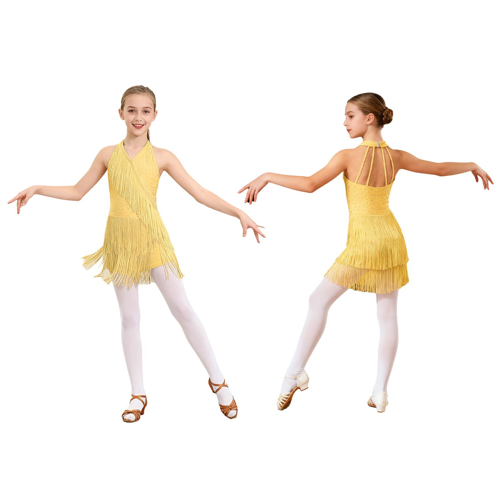 

Дівчата латиноамериканські танцювальні сукні без рукавів блискучі бахромою сукні діти китицями спідниця купальник вечірній одяг для танців 5-6 Years