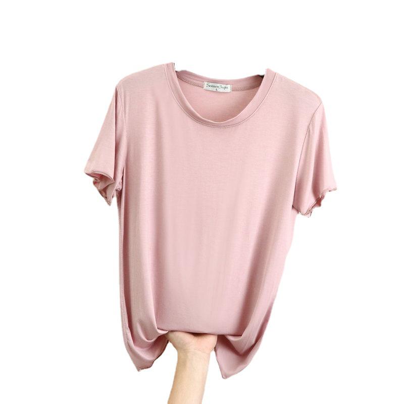 Women's Summer Modal Ruffle Trim T-shirt - Short Sleeve, Loose-Fit, Slimming Half Sleeve