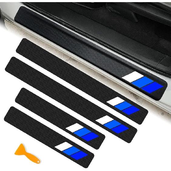 Tricolor Door Sill Protectors For Toyota Tacoma TRD 4Runner Tundra Rav4 Highlander Accessories, Carbon Fiber Front/Rear Door Sill Plate Guard, Retro